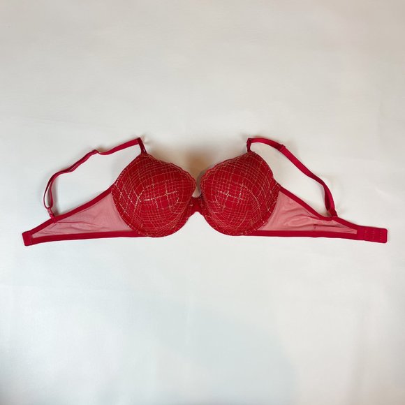 NWOT Victoria's Secret Bra 36D Lined Demi Red Gold Metallic - Picture 2 of 7